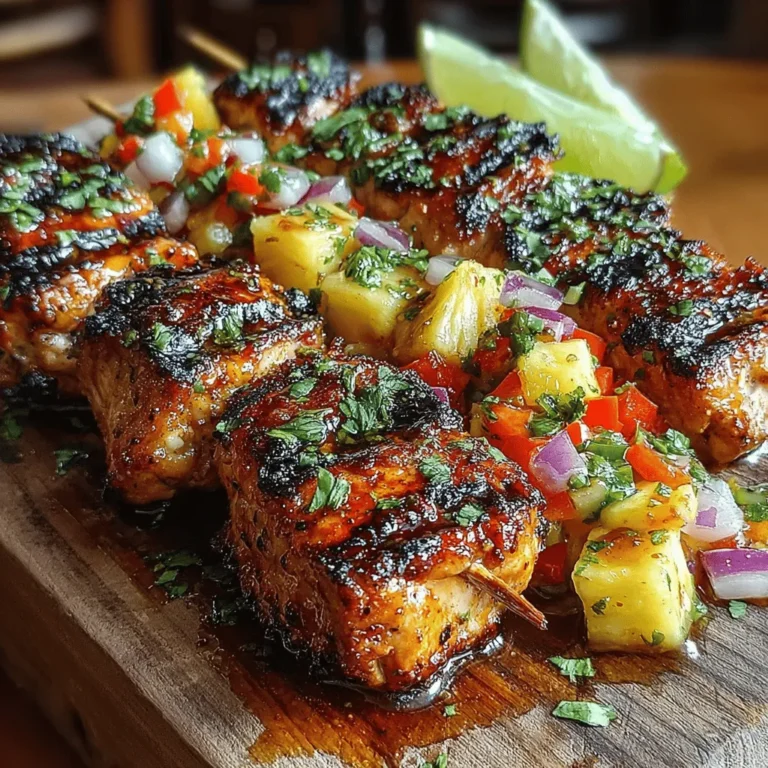 As the warm sun graces us with its presence and the days grow longer, the allure of summer grilling becomes irresistible. One dish that perfectly captures the essence of summer is Tropical Chicken Skewers with Pineapple Salsa. This vibrant recipe embodies the spirit of tropical flavors, combining tender chicken with a refreshing pineapple salsa that dances on the palate. It’s not just a meal; it’s an experience that transports you to sun-soaked beaches and lush palm trees.