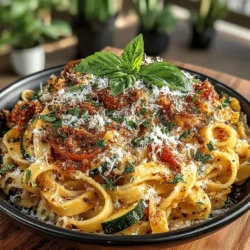 The foundation of any great pasta dish lies in its aromatics. For our Creamy Tomato & Zucchini Pasta, the combination of onions and garlic creates a fragrant base that enhances the overall flavor profile. Start by finely chopping one medium onion and mincing three cloves of garlic. Heat a generous tablespoon of olive oil over medium heat in a large skillet.
