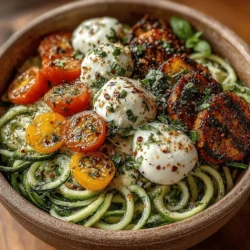 Zucchini Noodle Caprese Bowls are an innovative and healthful take on the classic Italian Caprese salad, cleverly combining the freshness of traditional ingredients with the low-carb appeal of zucchini noodles, commonly referred to as "zoodles." As culinary trends shift towards healthier eating habits, zucchini noodles have surged in popularity, particularly among those seeking gluten-free, low-calorie alternatives to pasta. These vibrant bowls not only deliver a burst of color and flavor but also make for a satisfying dish that can be enjoyed at summer gatherings or as a light, nutritious meal any time of the year.