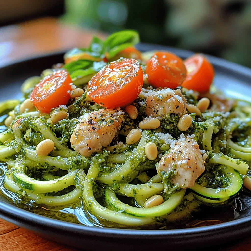 In recent years, the culinary world has witnessed a growing trend towards healthier eating, with a particular emphasis on incorporating more vegetables into our diets. One delightful way to achieve this is through the use of zucchini noodles, affectionately known as "zoodles." Our recipe for Zesty Zucchini Noodles with Chicken & Pesto perfectly encapsulates this trend, blending the vibrant freshness of zucchini with the heartiness of chicken and the rich, aromatic flavors of homemade pesto. This dish is not only a feast for the senses but also an excellent option for those seeking a light dinner or a satisfying lunch without compromising on flavor.