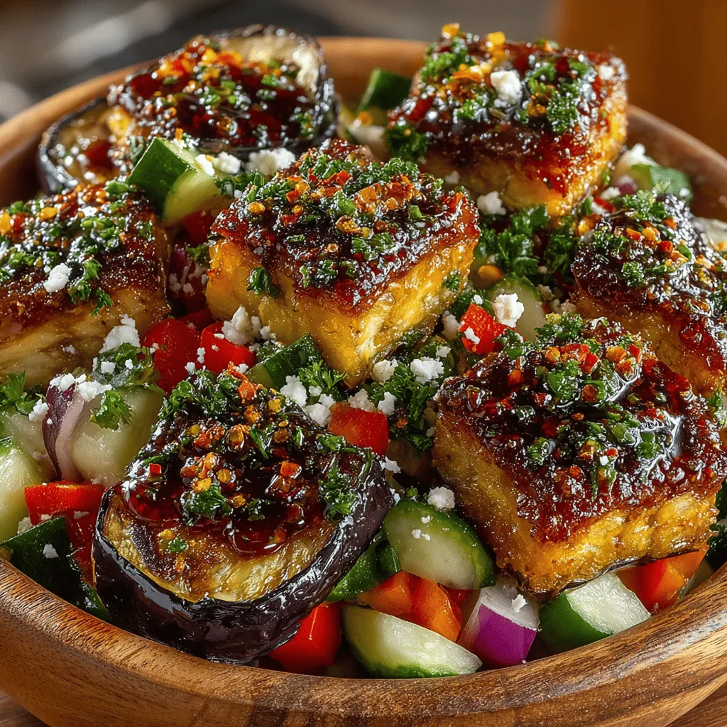 When it comes to vibrant and refreshing salads, the Smoky Roasted Eggplant & Cucumber Salad stands out as a delightful option that beautifully marries a variety of textures and flavors. This dish showcases the rich, smoky essence of roasted eggplant, complemented by the crispness of fresh cucumbers, creating a salad that is not only visually appealing but also bursting with flavor. The combination of ingredients brings together a symphony of tastes, making it a perfect choice for both casual gatherings and elegant dinners.